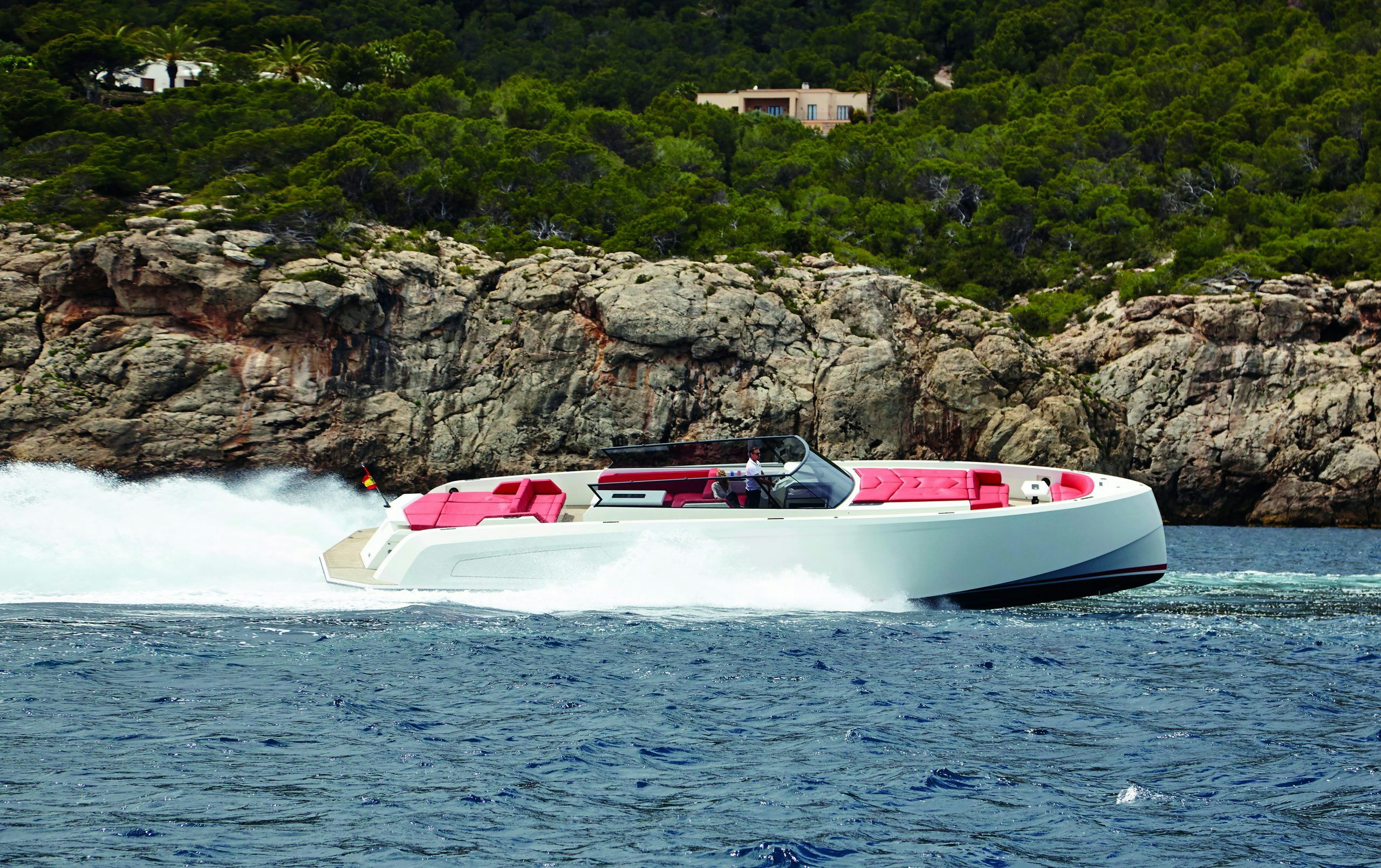 Vanquish yachts VQ58 White red model side view action